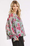 Mittoshop Floral Round Neck Flounce Sleeve Blouse - Trendsi - Flyclothing LLC