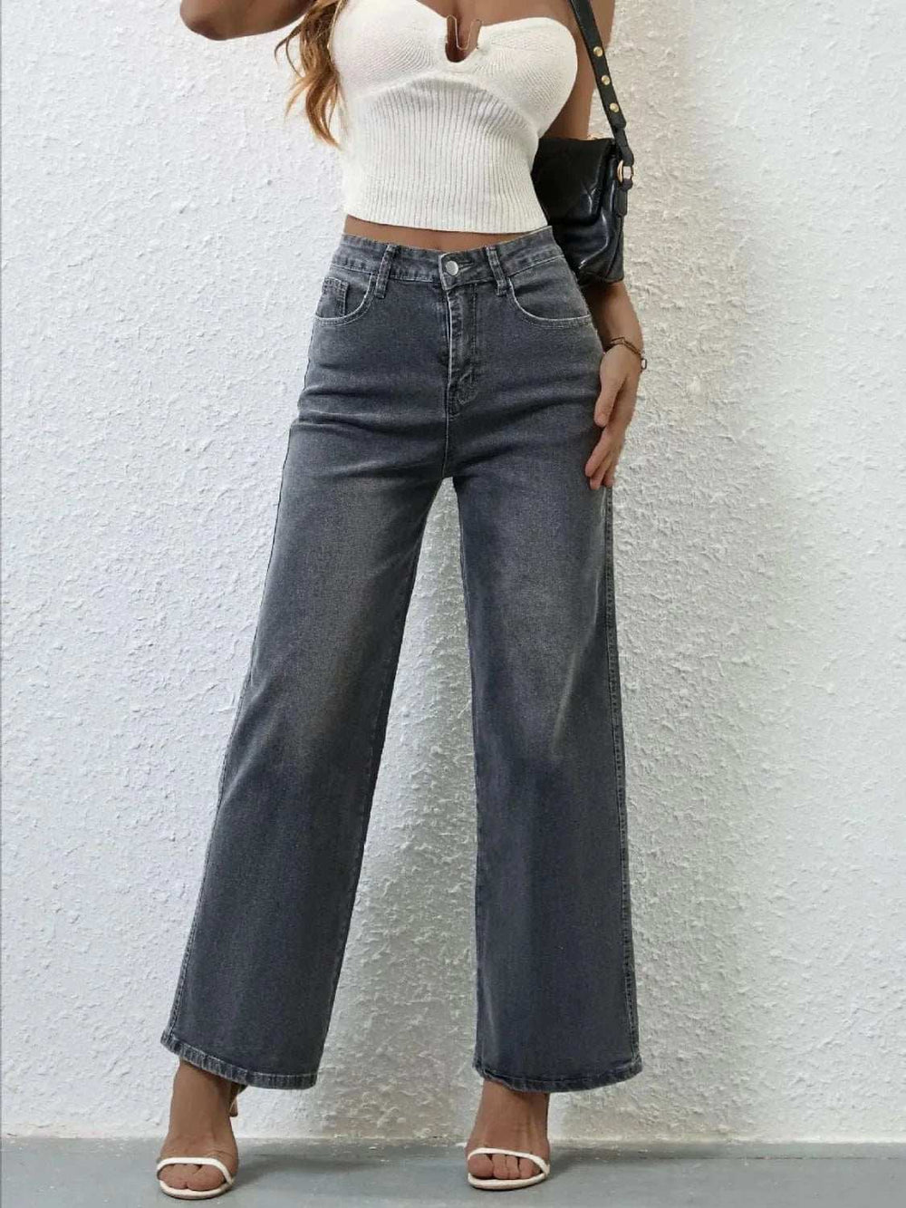 High Rise Wide Leg Jeans - Trendsi - Flyclothing LLC