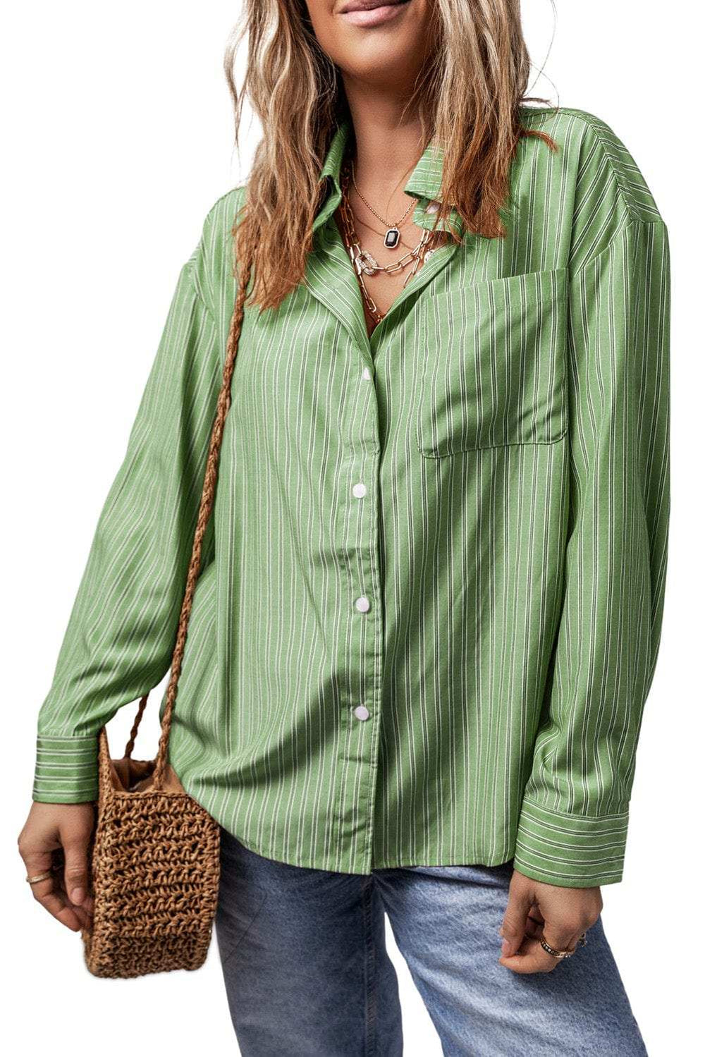 Striped Button Up Long Sleeve Shirt - Trendsi - Flyclothing LLC