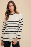 Annie Wear Side Slit Striped Round Neck Sweater - Trendsi - Flyclothing LLC