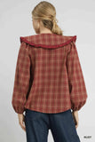 Umgee Full Size Plaid Ruffle Collar Blouse Plus Size - Trendsi - Flyclothing LLC