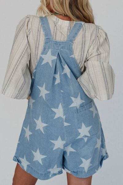 Star Print Square Neck Denim Overalls - Trendsi - Flyclothing LLC