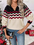 Chevron Pattern Long Sleeve Sweater - Trendsi - Flyclothing LLC