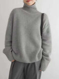 Turtleneck Dropped Shoulder Long Sleeve Sweater - Trendsi - Flyclothing LLC