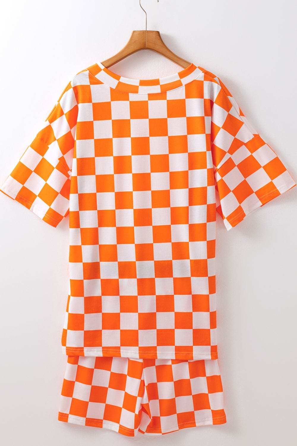 Checkerboard V Neck Loose Tee and Shorts Set - Trendsi - Flyclothing LLC