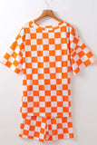 Checkerboard V Neck Loose Tee and Shorts Set - Trendsi - Flyclothing LLC
