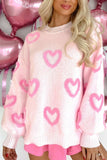 High-Low Heart Round Neck Long Sleeve Sweater - Trendsi - Flyclothing LLC