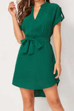 Tied Notched Short Sleeve Dress - Trendsi - Flyclothing LLC