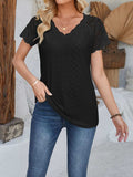 Eyelet Lace Detail V-Neck Short Sleeve Top - Trendsi - Flyclothing LLC