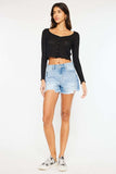 Kancan High Waist Frayed Denim Shorts - Trendsi - Flyclothing LLC