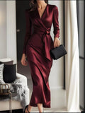 Surplice Satin Long Sleeve Dress - Trendsi - Flyclothing LLC