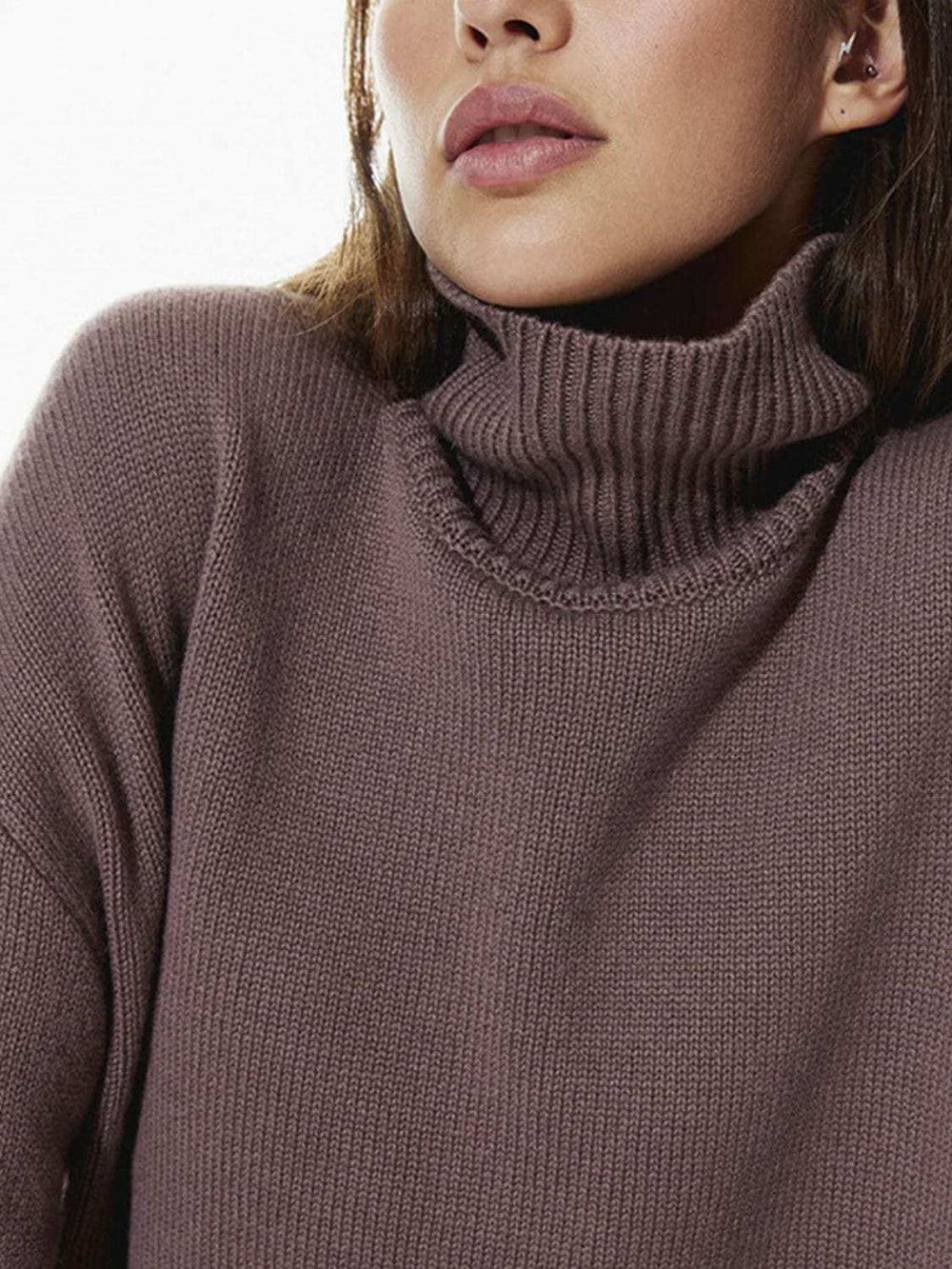Ribbed Detail Turtleneck Dropped Shoulder Sweater - Trendsi - Flyclothing LLC
