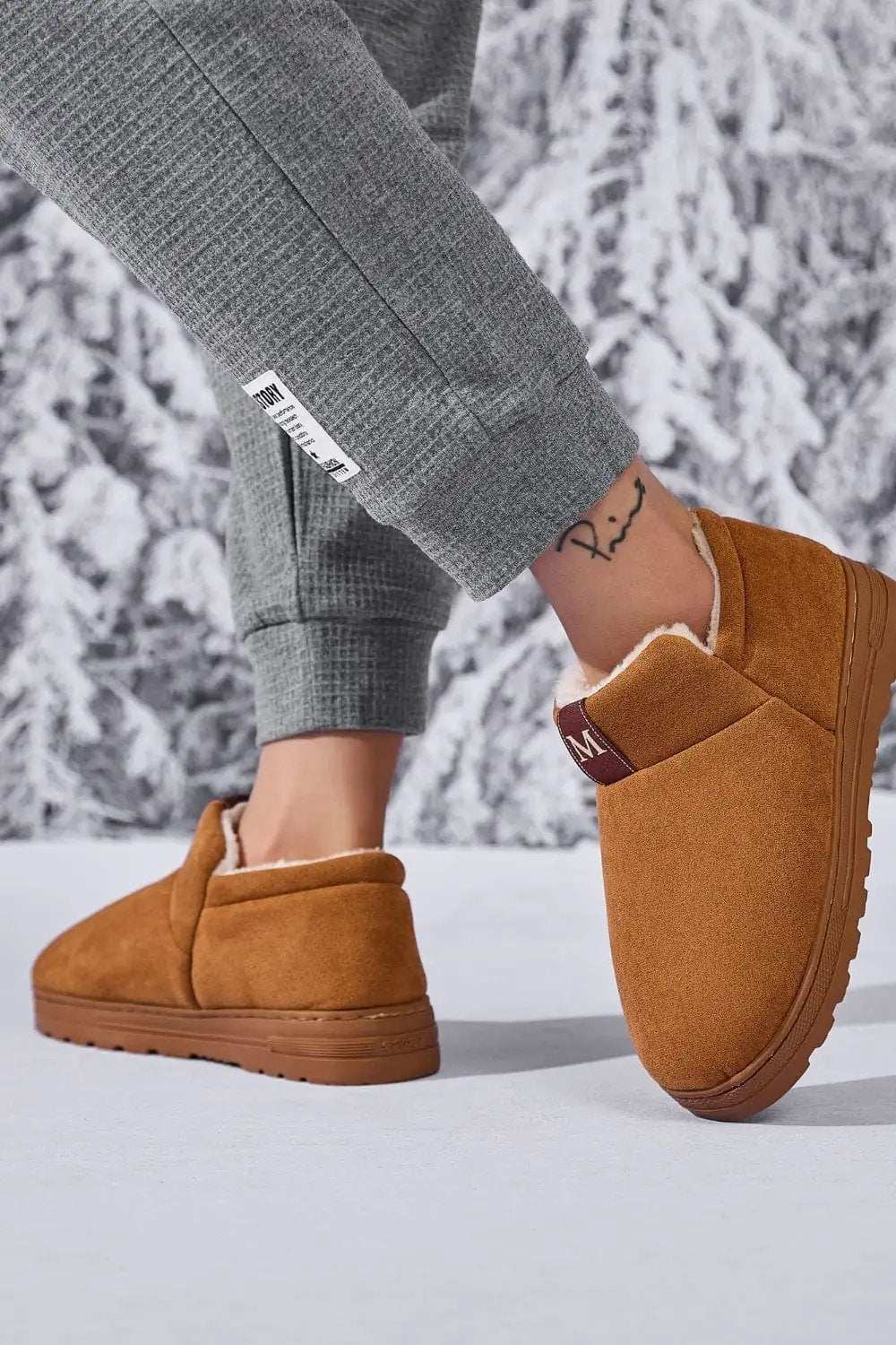 Letter M Suede Round Toe Slippers - Trendsi - Flyclothing LLC