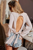 BiBi Cable Knit Long SSleeve Top with Back Round Hole - Trendsi - Flyclothing LLC