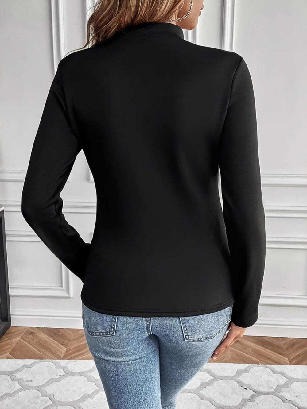 Mock Neck Long Sleeve T-Shirt - Trendsi - Flyclothing LLC