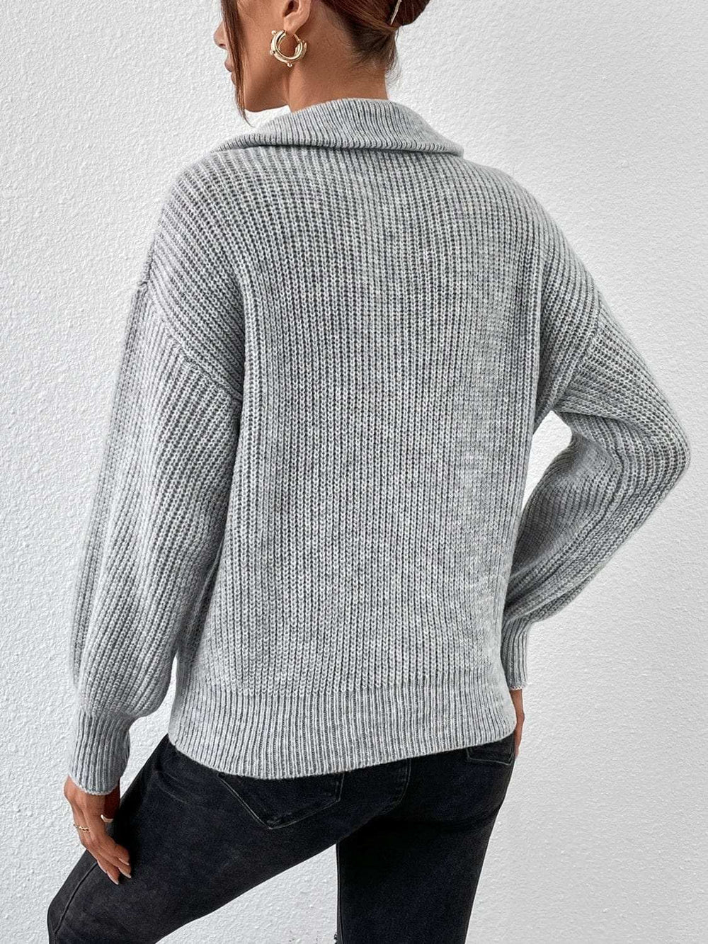 Honey Half Zip Dropped Shoulder Sweater - Trendsi - Flyclothing LLC