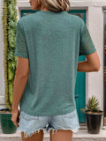 Lace Detail Notched Short Sleeve T-Shirt - Trendsi - Flyclothing LLC