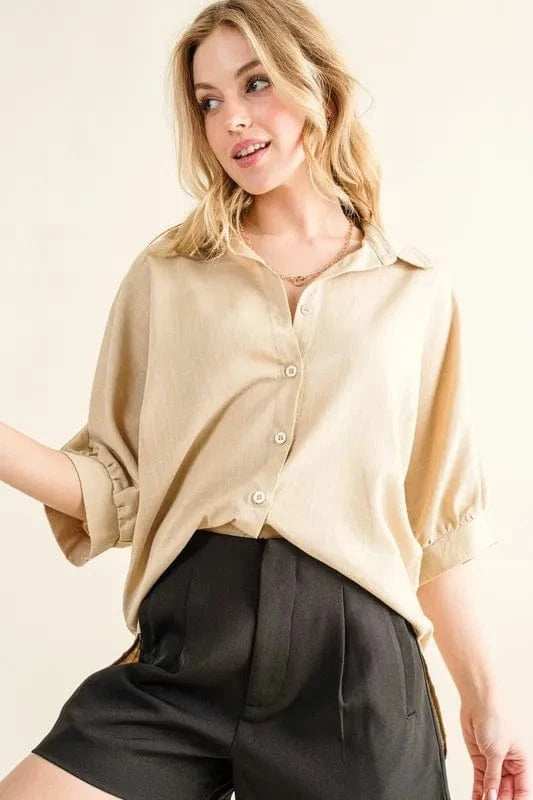 And The Why Oversized Linen Button Down Shirts Top - Trendsi - Flyclothing LLC