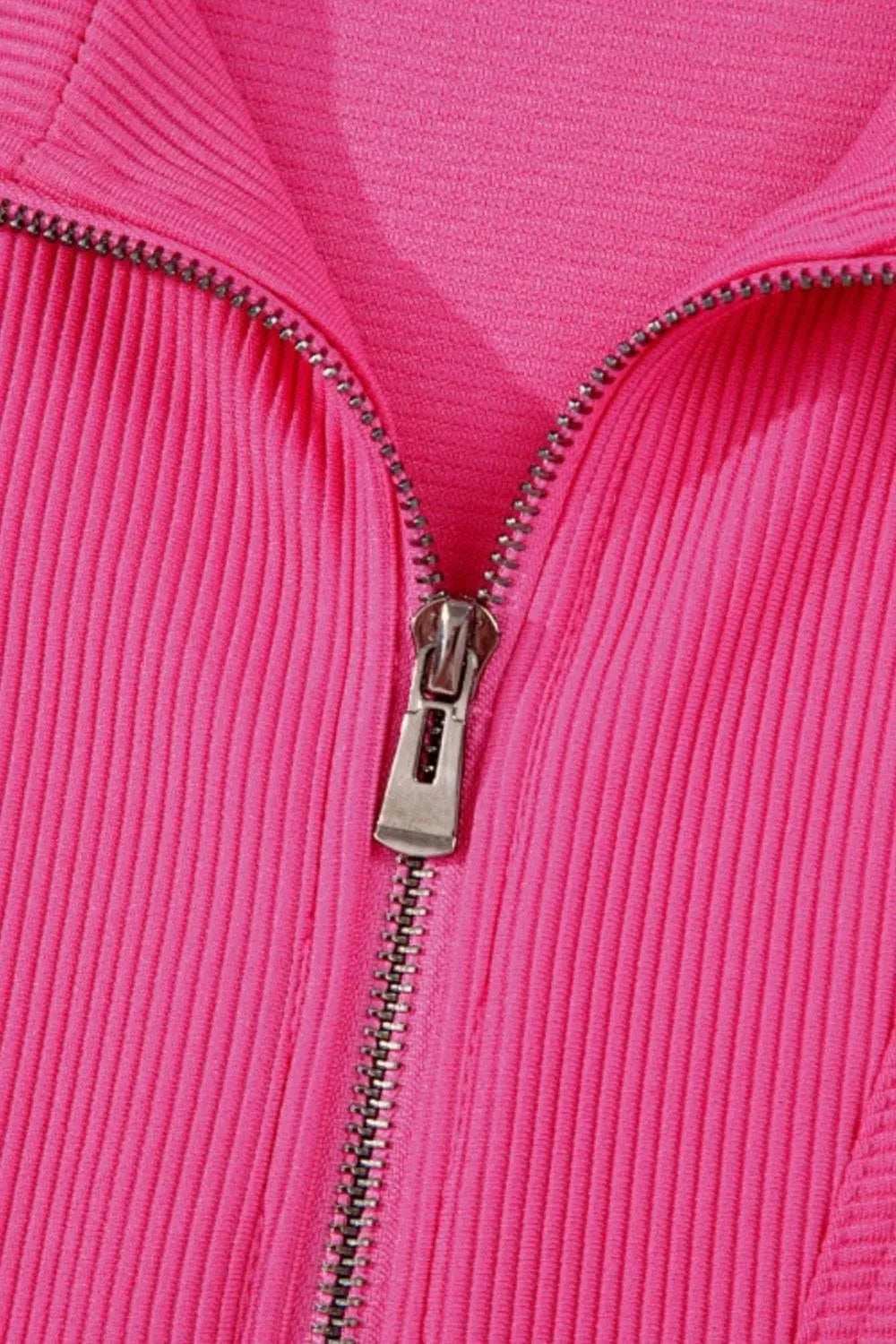 Textured Short Sleeve Half Zip Drawstring Waist Romper - Trendsi - Flyclothing LLC