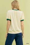 Umgee Puff Sleeve Knit Top with Contrast Rib Trim - Trendsi - Flyclothing LLC