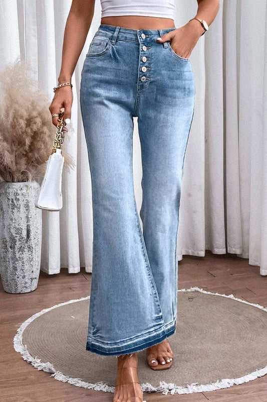 High Waist Button Fly Flared Jeans - Trendsi - Flyclothing LLC