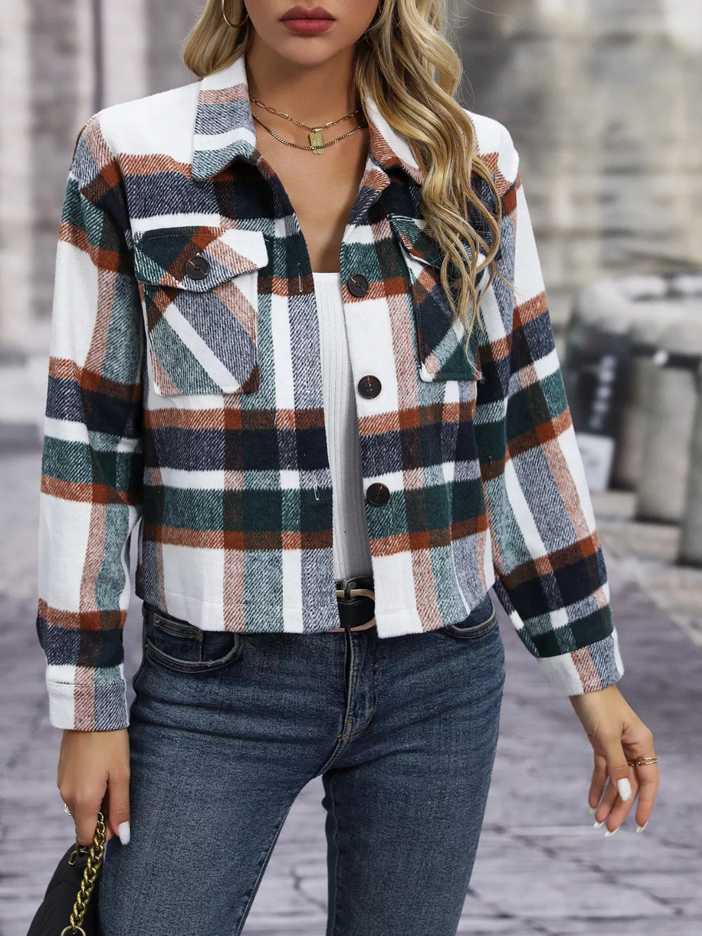 Plaid Button-Up Jacket - Trendsi - Flyclothing LLC