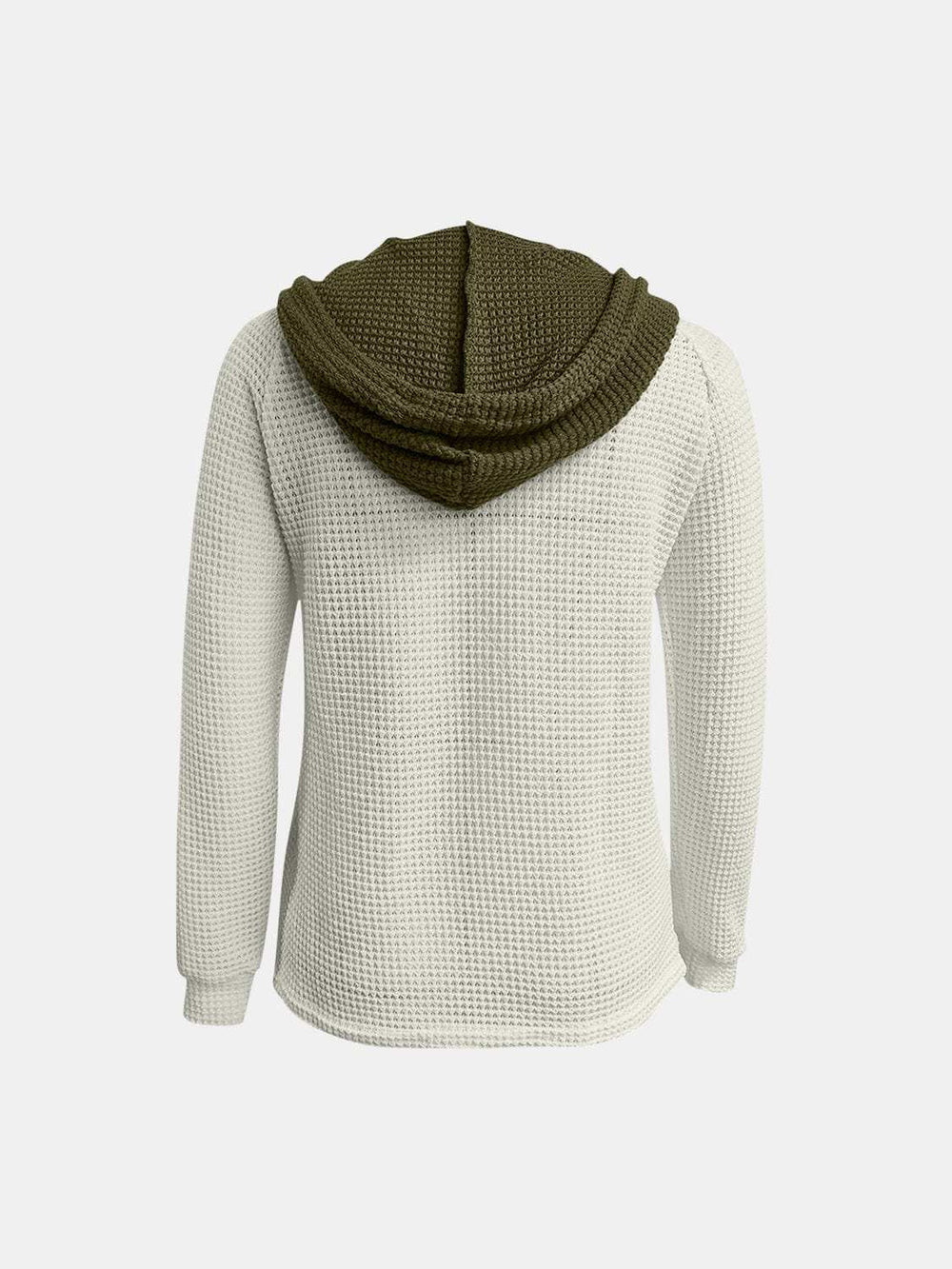 Full Size Waffle-Knit Contrast Long Sleeve Hoodie - Trendsi - Flyclothing LLC