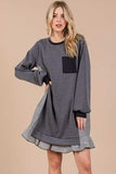 Ces Femme Striped Patchwork Round Neck Terry Sweatshirt Dress - Trendsi - Flyclothing LLC