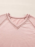 Exposed Seam Ribbed Knit V Neck Top - Trendsi - Flyclothing LLC