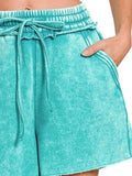 Zenana Acid Wash Fleece Drawstring Shorts With Pockets - Trendsi - Flyclothing LLC