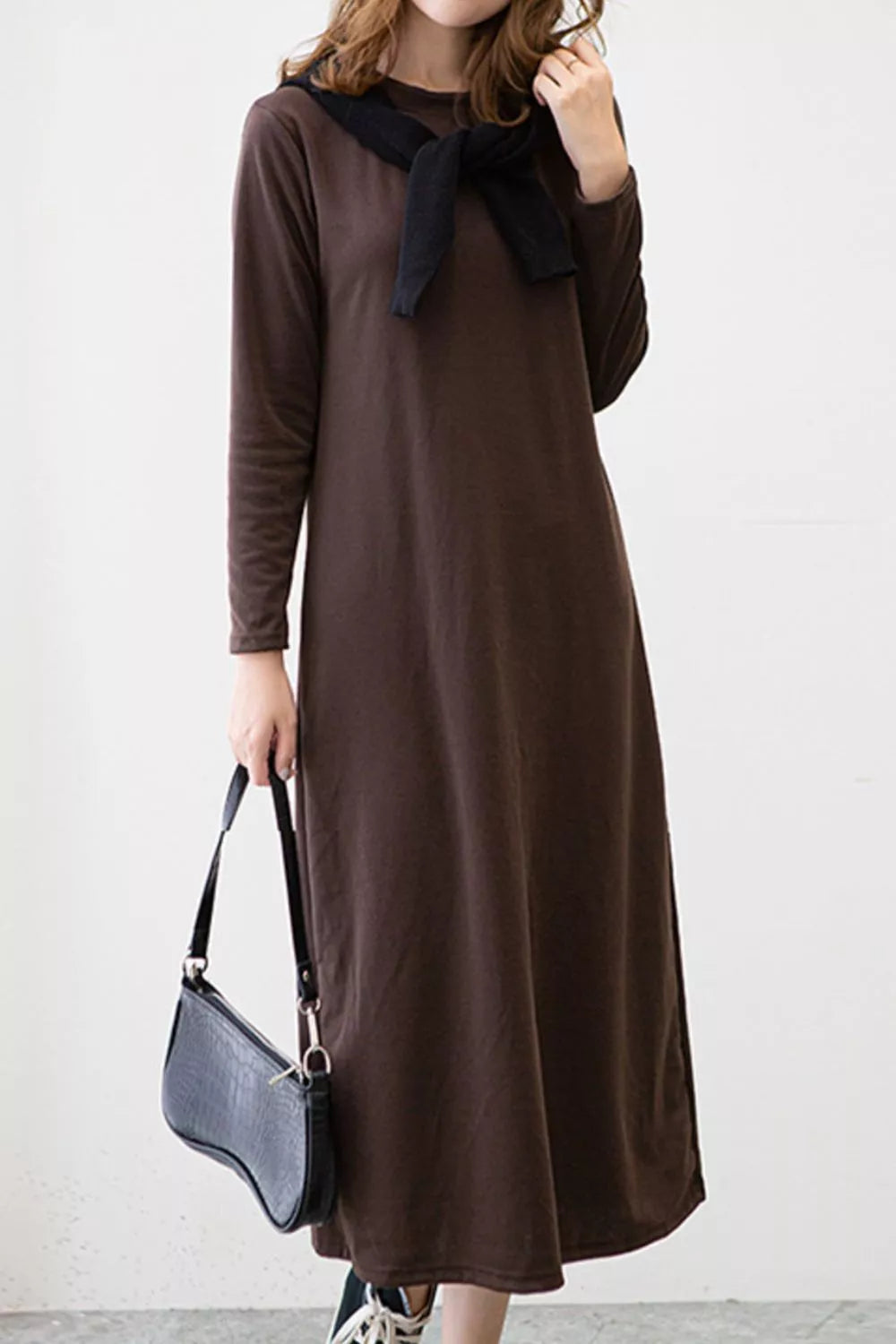 Casual Long Sleeve Midi Dress - Trendsi - Flyclothing LLC
