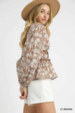 Umgee Floral Smocked Peplum Blouse with Tie Detail - Trendsi - Flyclothing LLC