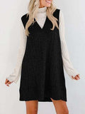 Lovelet Cable Knit V-Neck Mini Sweater Overall Dress - Trendsi - Flyclothing LLC
