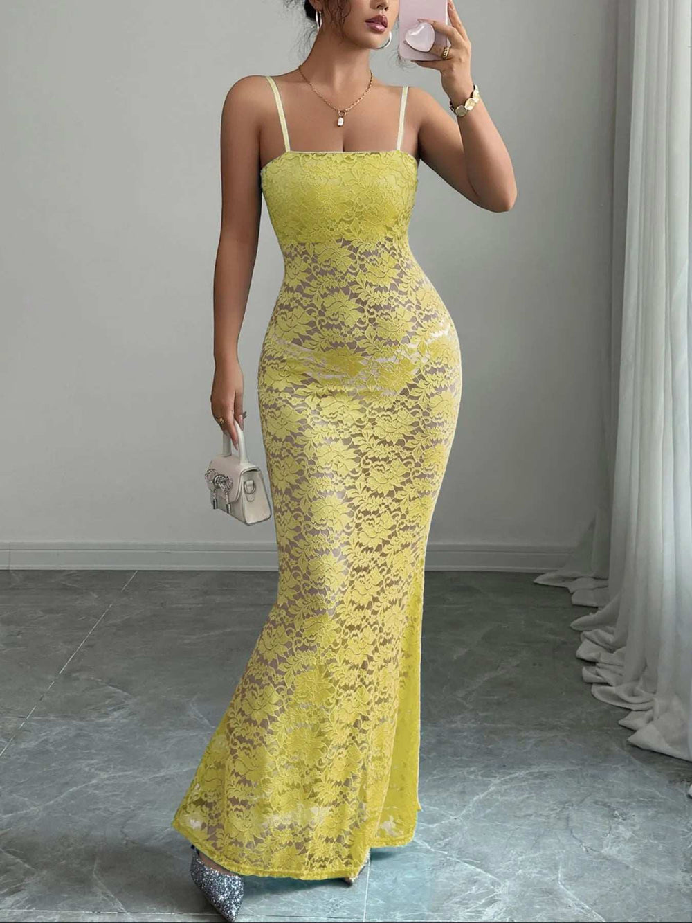 Lace Square Neck Maxi Cami Dress - Trendsi - Flyclothing LLC