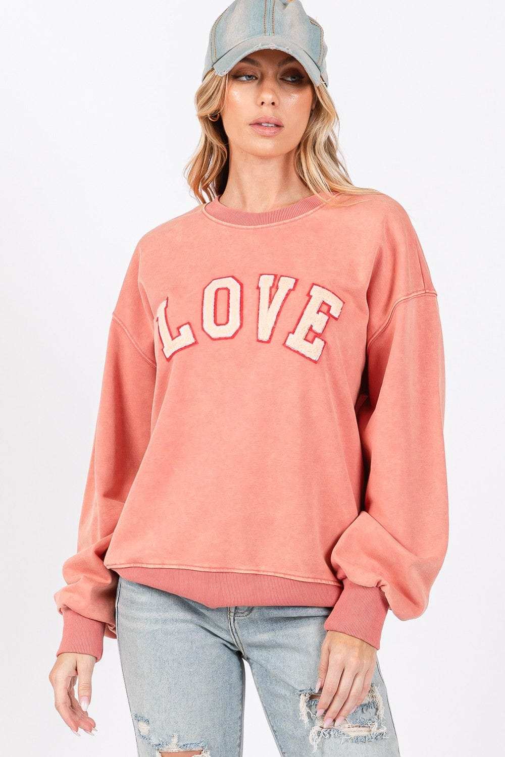 SAGE + FIG LOVE Path Applique Drop Shoulder Sweatshirt - Trendsi - Flyclothing LLC