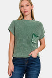 Zenana Washed Mock Neck Short Sleeve Cropped Sweater - Trendsi - Flyclothing LLC