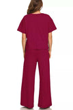 Zenana Cotton Slub Short Sleeve Tee and Pants Set - Trendsi - Flyclothing LLC