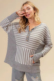 BiBi Striped Thumbhole Long Sleeve Top - Trendsi - Flyclothing LLC