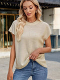 Exposed Seam Round Neck Short Sleeve Sweater - Trendsi - Flyclothing LLC