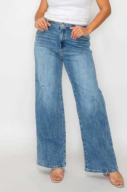 bytos Full Size High Rise Wide Leg Jeans with Pockets - Trendsi - Flyclothing LLC