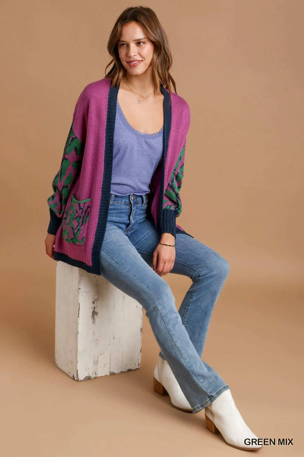 Umgee Animal Print Open Front Sweater Cardigan - Trendsi - Flyclothing LLC