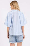 Mittoshop Button Down Striped Puff Sleeve Shirt - Trendsi - Flyclothing LLC