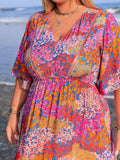 Plus Size Printed V-Neck Half Sleeve Maxi Dress - Trendsi - Flyclothing LLC