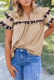 Leopard Frill Short Sleeve Blouse - Trendsi - Flyclothing LLC