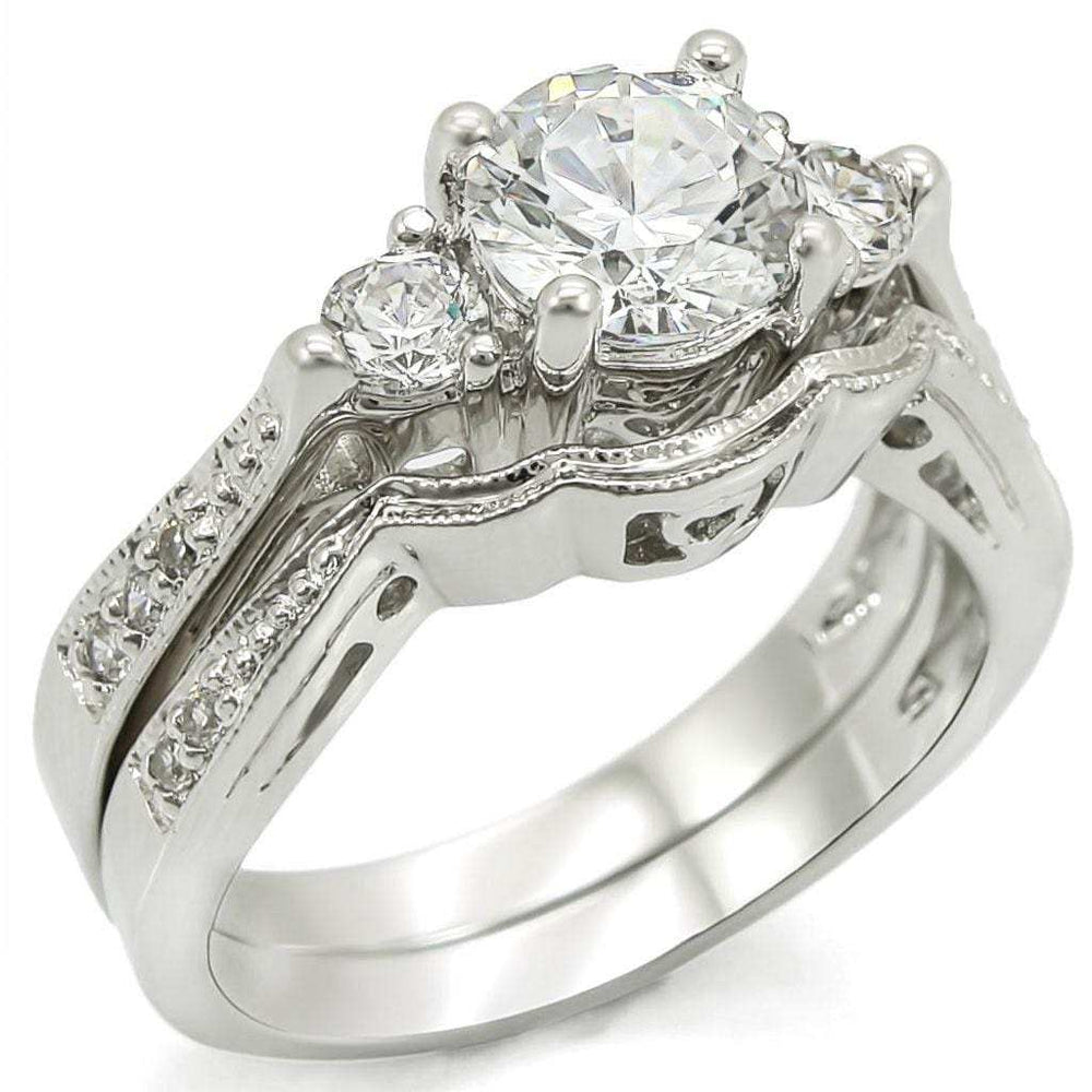 1W002 - Rhodium Brass Ring with AAA Grade CZ in Clear - Alamode - Flyclothing LLC