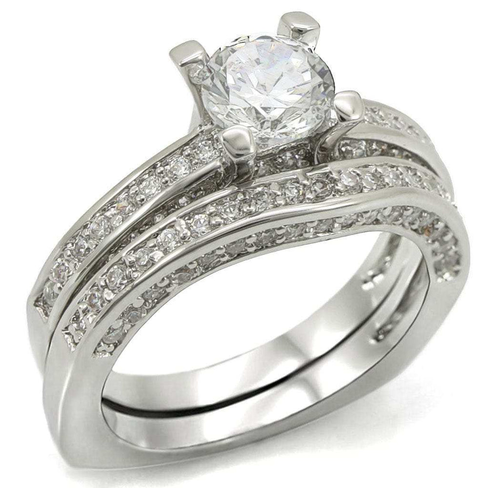 1W004 - Rhodium Brass Ring with AAA Grade CZ in Clear - Alamode - Flyclothing LLC