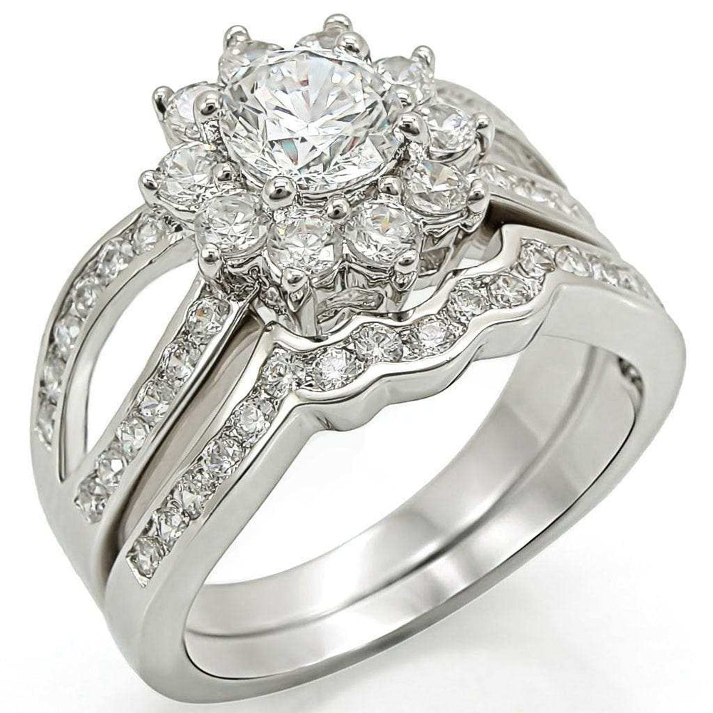1W008 - Rhodium Brass Ring with AAA Grade CZ in Clear - Alamode - Flyclothing LLC