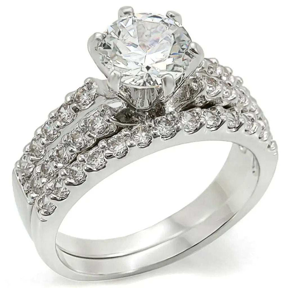 1W009 - Rhodium Brass Ring with AAA Grade CZ in Clear - Alamode - Flyclothing LLC