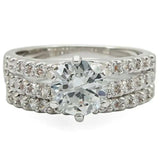 1W009 - Rhodium Brass Ring with AAA Grade CZ in Clear - Alamode - Flyclothing LLC
