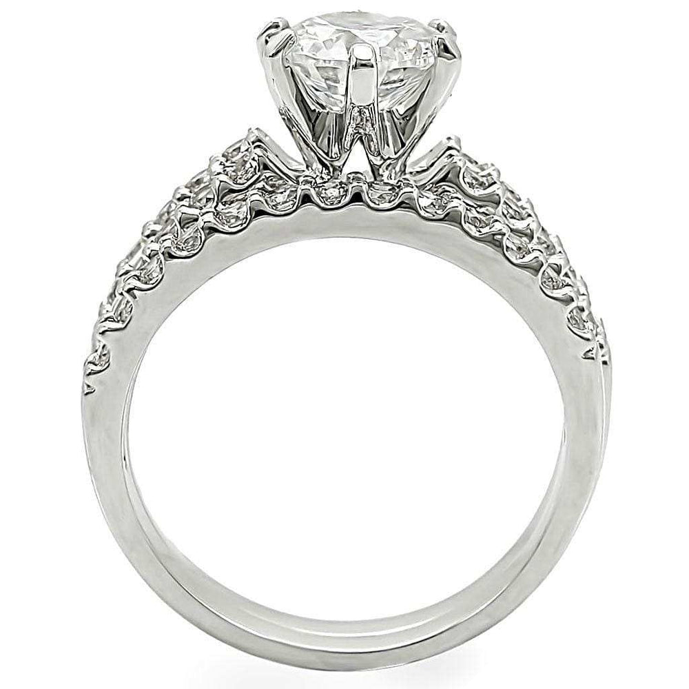 1W009 - Rhodium Brass Ring with AAA Grade CZ in Clear - Alamode - Flyclothing LLC